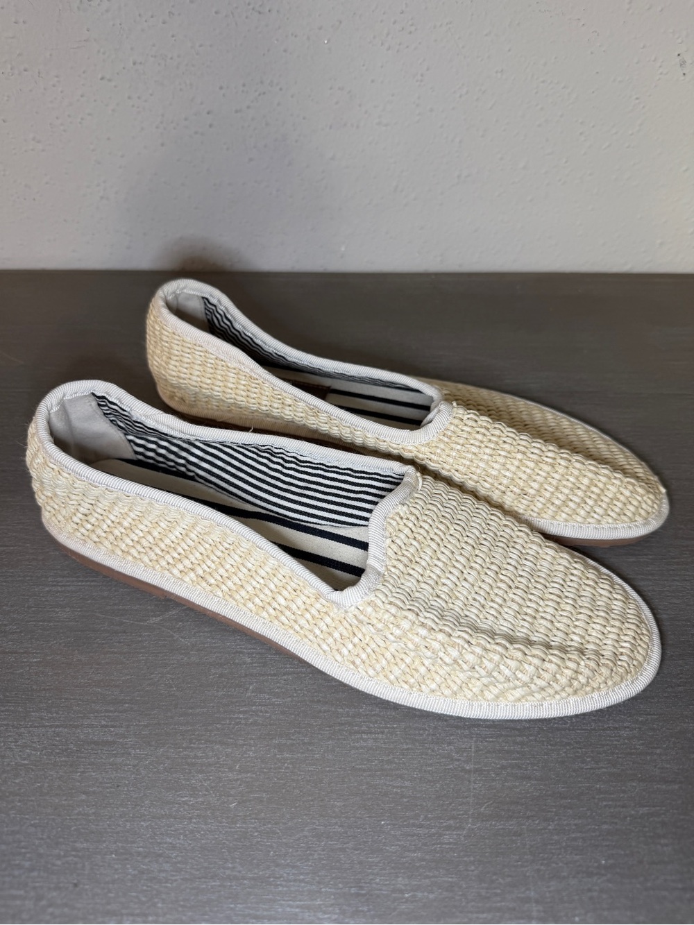Clorinda Antinori Beige Woven Raffia Slip On Shoes Made Italy EU 38 US Women’s 8